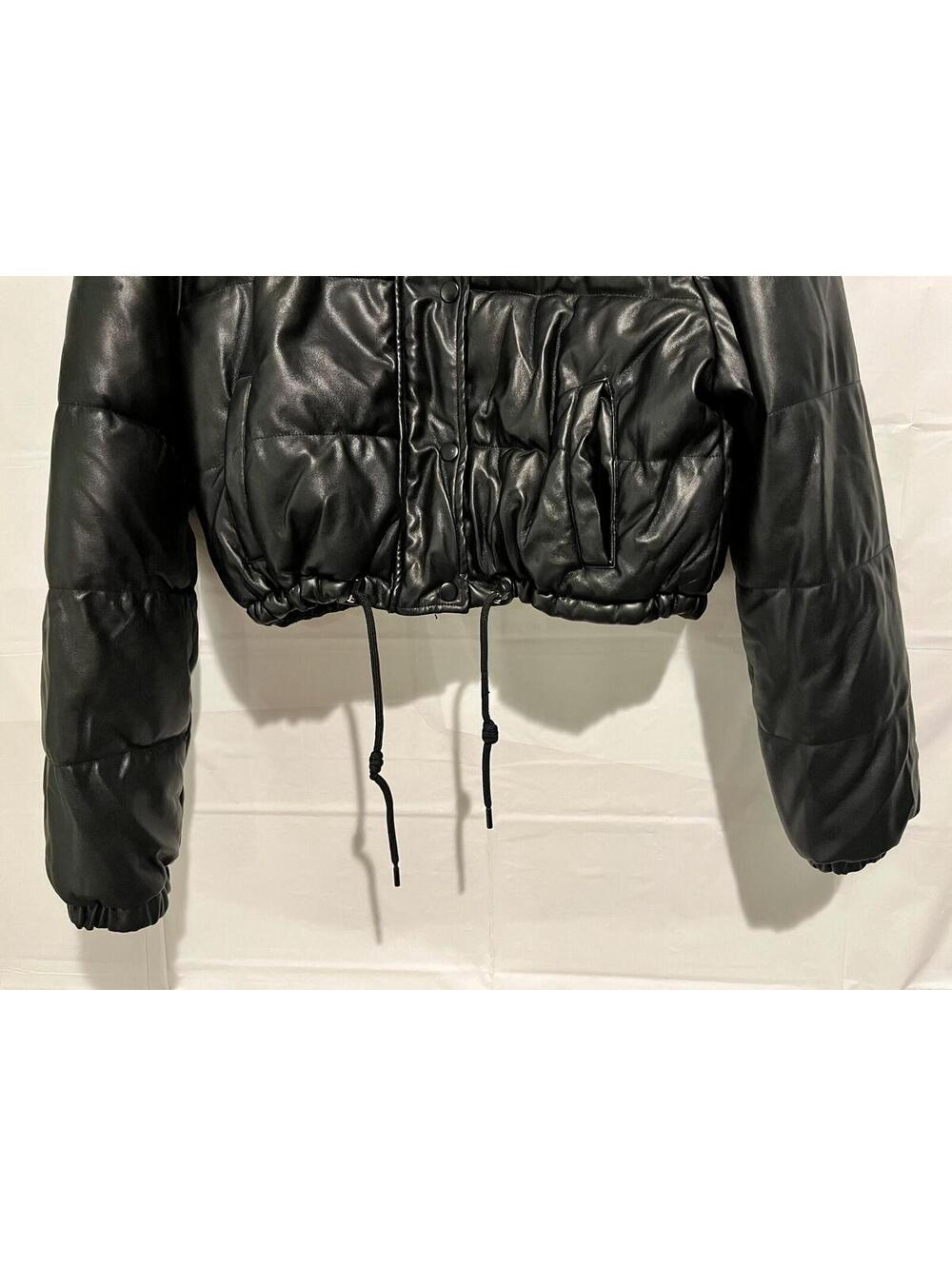 Love Tree Ladies Faux Leather Cropped Puffer Jacket Black Size Womens Small - Picture 4 of 11